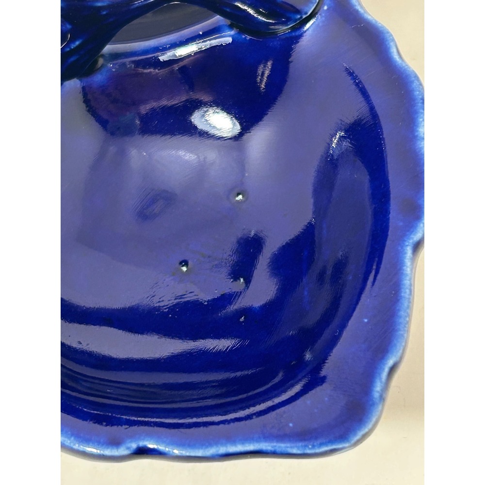 Cobalt Blue Ceramic Triple Leaf Divided Serving Dish with Twig Handle - Picture 5 of 6